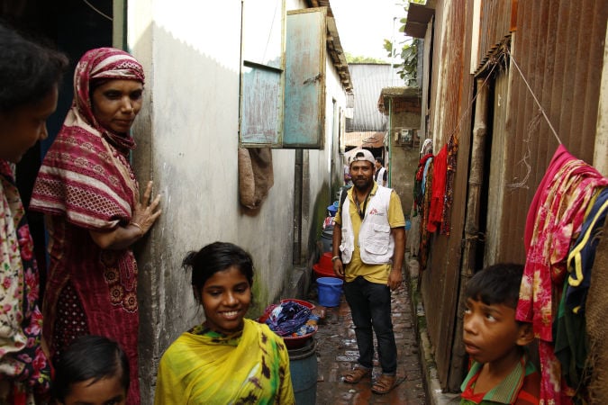 An MSF outreach monitor in Kamrangirchar, a slum in the south of Dhaka. The outreach team go door to door throughout the community to raise awareness of the services MSF offers in the area. Bangladesh. Photo by Amber Dowell/MSF